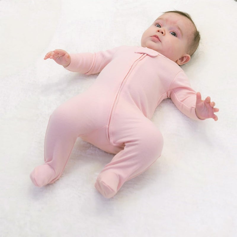 The Peanut Shell The Peanutshell Baby Sleepers for Girls 3-Pack - Newborn Clothes, Soft Cotton Baby Girl Footed Pajamas, Newborns Clothes Gift Set - Flower Pink - Image 5